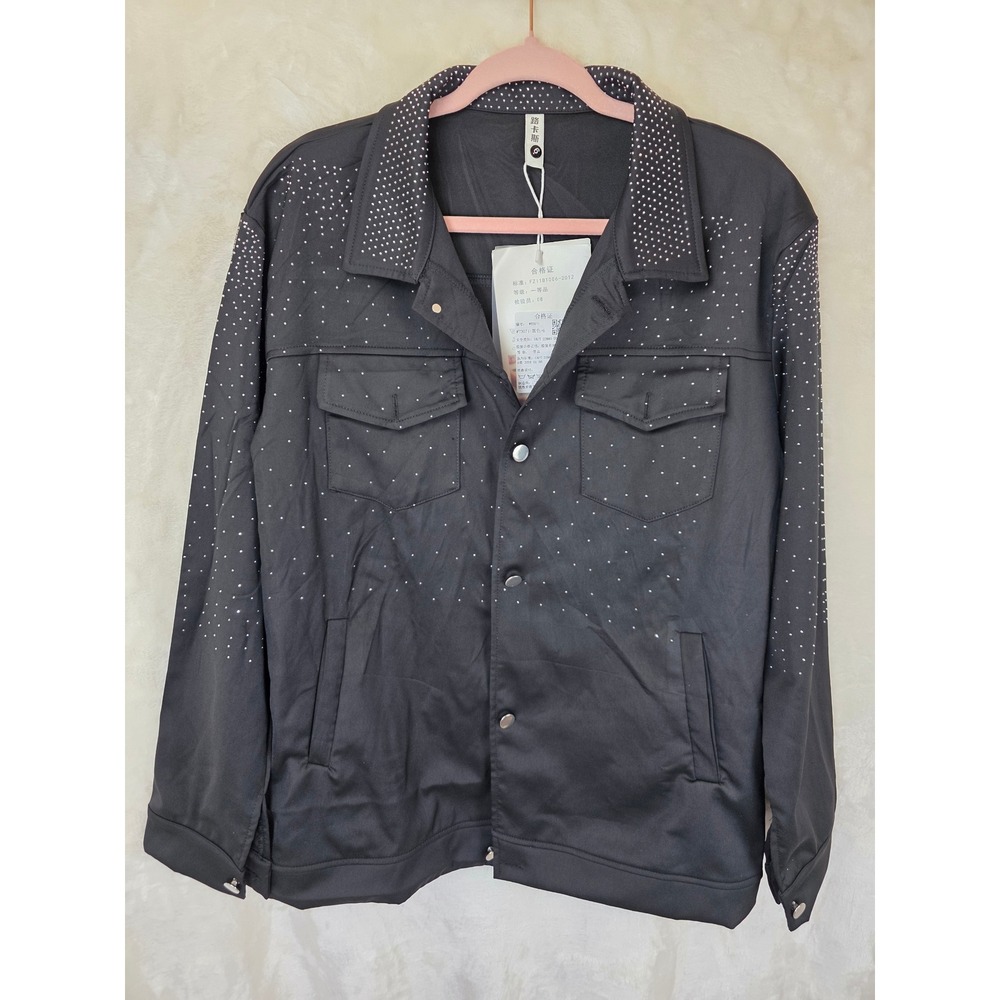 Lukas Black Rhinestone Embellished Snap Front Jacket Size 6‎ NEW